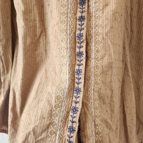 J. Jill Floral Embroidered Button Up Half Sleeve Brown Top Boho Modest Prairie S - Picture 7 of 11